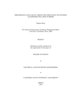 Performance analysis of various multiplication and division algorithms for large numbers