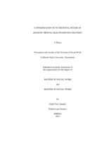 Consideration of nutritional intake in holistic mental health service delivery