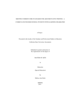 Meeting Common Core Standards for argumentative writing:  a curriculum for high school students with learning disabilities