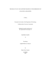 The role of tact and listener training on the emergence of analogical reasoning
