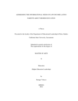 Addressing the informational needs of low-income Latino parents about higher education