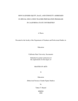 How is gender equity, race, and ethnicity addressed in special education teacher preparation programs in California State Universities?