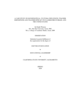 A case study on sociopolitical, cultural influences, teacher dispositions and teacher efficacy In classrooms in Israel and the United States