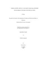 Stress, support, efficacy, and parent-child relationships for mothers of children with special needs