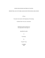 School belonging matters in college: predictors and outcomes associated with school belonging