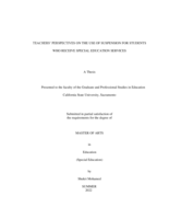 Teachers’ perspectives on the use of suspension for students who receive special education services