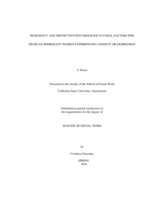 Resiliency and protective psychosociocultural factors for Mexican immigrant women experiencing anxiety or depression