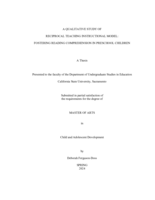A qualitative study of reciprocal teaching instructional model: Fostering reading comprehension in preschool children