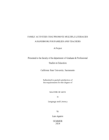 Family activities that promote multiple literacies: A handbook for families and teachers