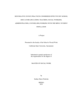 Restorative justice practices considered effective by school educators (including teachers, social workers, administrators, counselors) working with the BIPOC student population