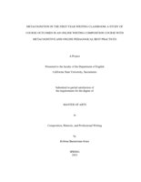 Metacognition in the first year writing classroom: A study of course outcomes in an online writing composition course with metacognitive and online pedagogical best practices
