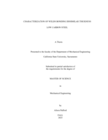 Characterization of welds bonding dissimilar thickness low carbon steel