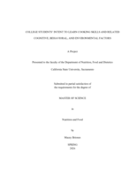 College students' intent to learn cooking skills and related cognitive, behavioral, and environmental factors